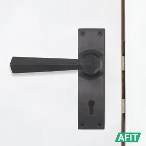 AFIT Black Iron Door Handle Key Lock Set - 1 Pair Black Antique Internal Handles with Hinges 76mm, Lock 64mm - Tudor Range