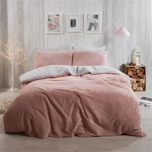 Brentfords Teddy Fleece Reversible Duvet Cover Set, Blush Pink/Grey - Single