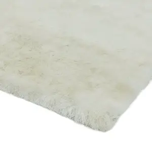 Ivory Super Soft Shaggy Handmade Modern Plain Sparkle Easy to Clean Rug For Dining Room Bedroom Living Room-200cm X 300cm