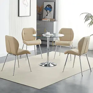 Furniture In Fashion Dante Clear Glass Dining Table With 4 Darcy Taupe Chairs