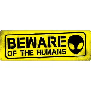 Grindstore Beware Of The Humans Slim Tin Sign Yellow (One Size)