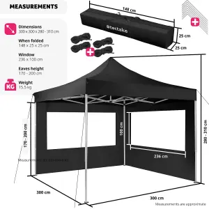 Gazebo Olivia - 3 x 3 m, with aluminium frame, 2 side panels, waterproof - black