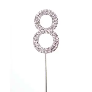 Silver 8 Sparkley Diamond Cake Topper Number 8 for Birthday Anniversary