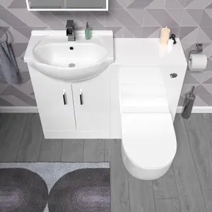 Nes Home White 1050mm Vanity Unit With WC Unit & Round Back To Wall Toilet