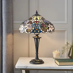 Luminosa Sullivan 2 Light Small Table Lamp Dark Bronze, Tiffany Glass, E27