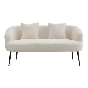 White Fabric Loveseat Sofa with Metal Legs&Pillows W 1440 mm