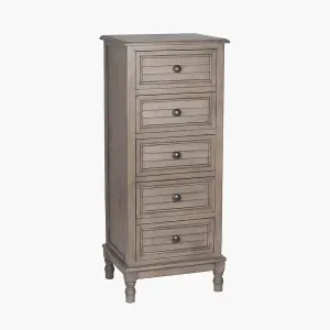 Taupe Wood 5 Drawer Storage Tall Boy