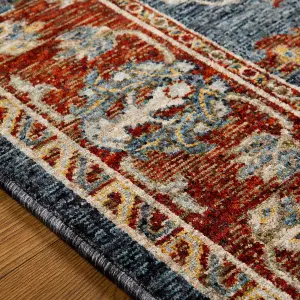 Luxurious Bordered Easy to Clean Persian Floral Traditional Blue Rug for Living Room Bedroom & Dining Room-160cm X 235cm