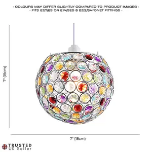 Modern Round Globe Easy Fit Pendant Shade with Small Multi Acrylic Bead Jewels