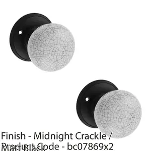 2 PACK - Pair Porcelain Mushroom Mortice Interior Door Knob Midnight Crackle & Matt Black