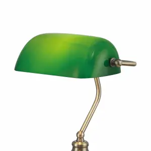 Deco Morgan Bankers Lamp Table Desk Lamp Antique Brass Green Glass Shade