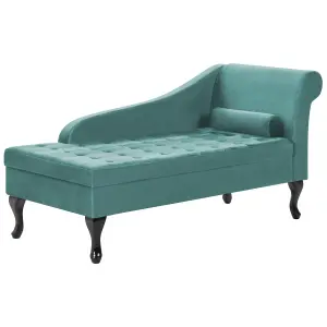 Right Hand Velvet Chaise Lounge with Storage Teal PESSAC