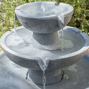 Primrose Hatfield Solar Powered 3 Tier Cascading Grey Outdoor Stone Effect Water Feature 42cm