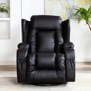 Caesar Bonded Leather Manual Recliner Armchair with Rocking Swivel Heat and Massage (Black)