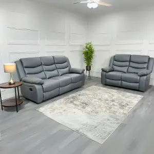 PS Global Aria 3+2 Seater Manual Fabric  Reclining Sofa Suite (Grey)