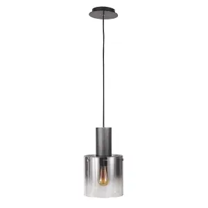 Luminosa Modern Hanging Pendant Black, Smoky 1 Light  with Glass Shade, E27