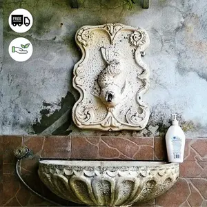 Large White Stone Fish design Wall Fountain