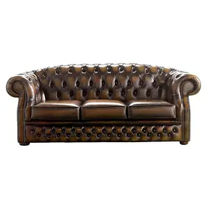 Chesterfield 3 Seater Autumn Tan Leather Sofa Bespoke In Buckingham Style