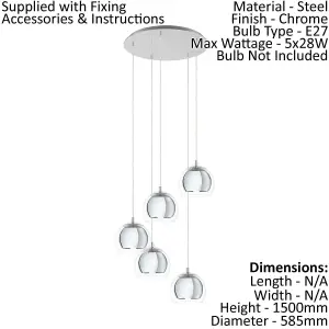 Pendant Ceiling Light Colour Galvanised Chrome Shade Clear Glass Bulb E27 5x28W