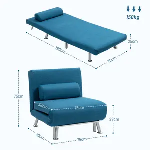 HOMCOM Single Folding 5 Position Convertible Sleeper Chair Sofa Bed Blue