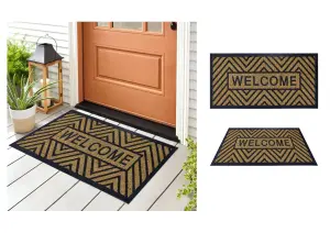 A.Unique Home 8mm Natural Coir Doormat with Printed Pattern 40cm x 80cm - Non-Slip Rubber Backed - WELCOME STRIPES MAT