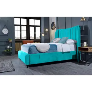 Carli Plush Velvet Teal Bed Frame