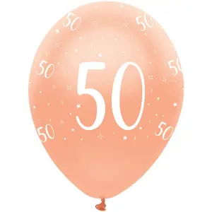 Creative Party Latex All-Over Print 50th Birthday Balloons (Pack of 6) Rose Gold (One Size)