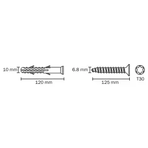 Diall T30 Countersunk Frame fixing (Dia)10mm (L)120mm, Pack of 6