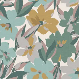 Next Hot House Floral Green, Blue & Yellow Smooth Wallpaper