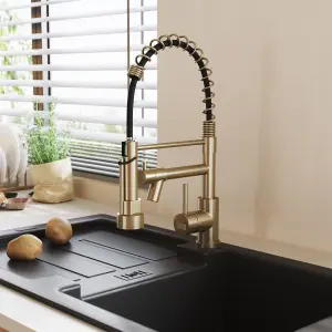 Gold Stainless Steel Pull Down Spring Spout and Pot Filler Kitchen Tap Mixer Tap