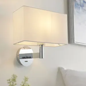 Wall Light Chrome Plate & Vintage White Fabric 60W E27 Dimmable e10657