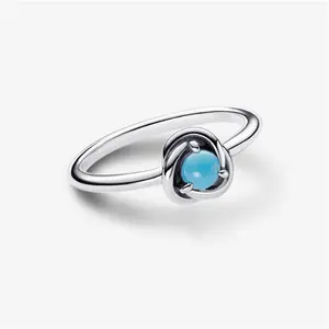 Pandora December Birthstone Eternity Circle Ring - Sterling Silver / Man-Made Crystal / Turquoise - Sz. 50