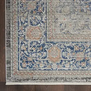 Blue Luxurious Traditional Easy to Clean Bordered Floral Dining Room Bedroom and Living Room Rug -160cm X 221cm