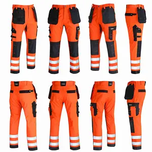 MS9 Mens Hi Viz Cargo Combat Holster Pockets Tactical Working Work Trouser Trousers Pants Jeans, Orange - 30W/30L