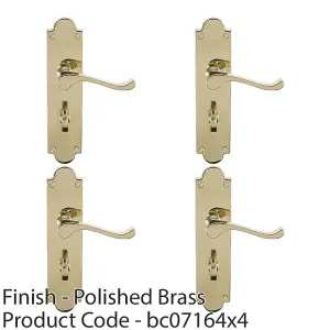 4 PACK - Victorian Bathroom Latch Door Handle - Polished Brass Lever On Shaped Backplate