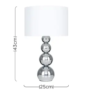 ValueLights Modern Chrome Stacked Balls Table Lamp With White Faux Silk Shade