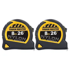 TOUGH MASTER Metal Tape Measure 8m long with Class II Accuracy Magnetised Rust-Proof Hook - Pack of 2