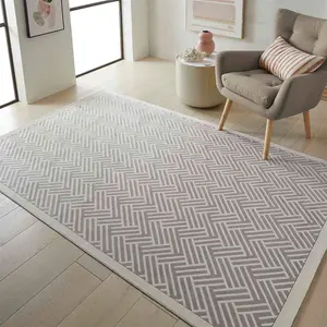 Light Grey Ivory Modern Chequered Geometric Easy to Clean Dining Room Bedroom and Living Room Rug-160cm X 230cm