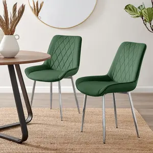 Palermo Velvet Modern Dining Chairs with Tapered Metal Legs & Quilted Diamond Stitching (Set of 2) Green / Silver