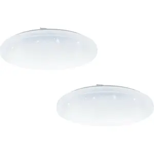 2 PACK Flush Ceiling Light White Shade White Plastic With Crystal Effect LED 24W