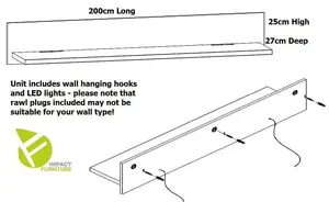 Wall Shelf Panel LED Lights 200cm 2m Display Storage Medium Oak Effect Unit Gent