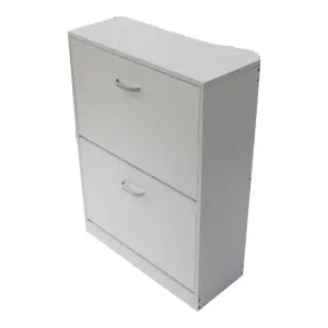 White SHOE CABINET 2 DRAWER STORAGE CUPBOARD