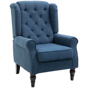 HOMCOM Accent Armchair Home Furniture Retro Tufted Club Wood Fabric Blue