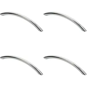 4x Curved Bow Cabinet Pull Handle 153 x 10mm 128mm Fixing Centres Chrome