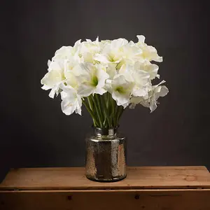 Classic White Amaryllis Artificial Flower - Plastic - L35 x W35 x H81 cm - Cream/Green