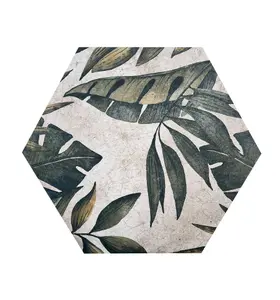 Top Ceramics Floral Green Hexagon Floor Wall Tile (L)22.5cm x (W)22.9cm Each box 0.87sqm