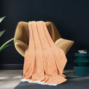 EHC Herringbone Lightweight Soft Warm Wool  Feel Acrylic Throws for Sofa Blanket - Ochre