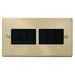 Satin / Brushed Brass 10A 6 Gang 2 Way Light Switch - Black Trim - SE Home