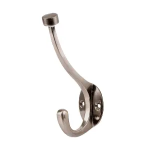 2 x Satin Nickel Large Hat and Coat Hooks, Pill Top Metal 145mm Modern Hangers