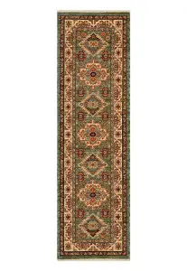 Persian Bordered Geometric Easy to Clean Green Traditional Rug for Living Room Bedroom & Dining Room-80cm X 150cm